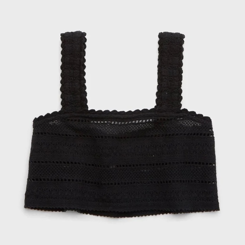 Aerie Crochet Crop Tank Top Square-Neck Open-Knit Women’s Medium Black Coverup